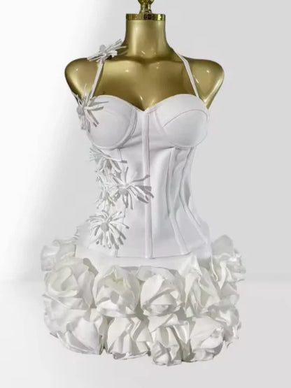 VC Chic Halter Sleeveless Style Corset Mini Dress with Unique Embellishments for a Special Night Out Evening Gown