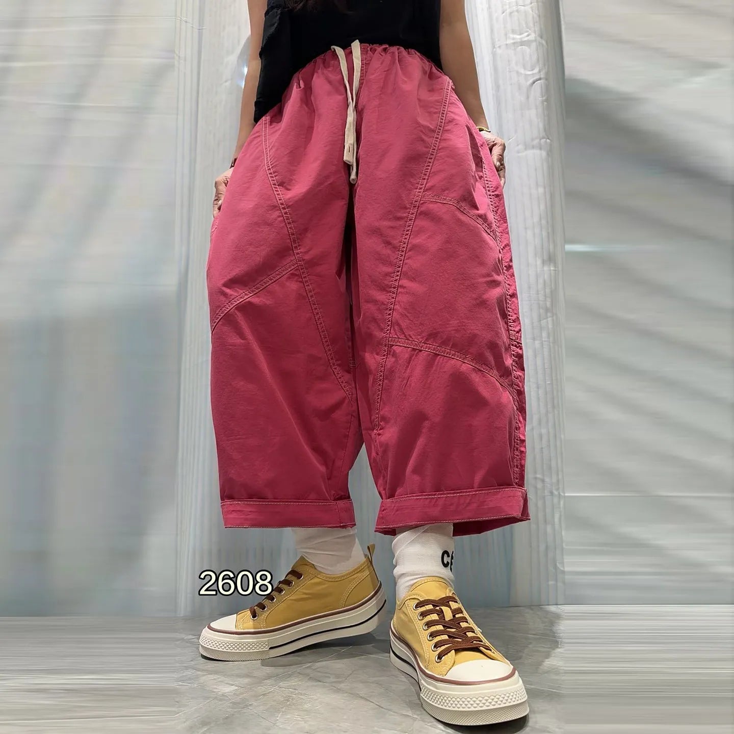 Patchwork Denim Washed Cotton Casual Pants Women Plus Size Loose Cropped Pants 2026 Spring Summer Denim Jeans JLJ522