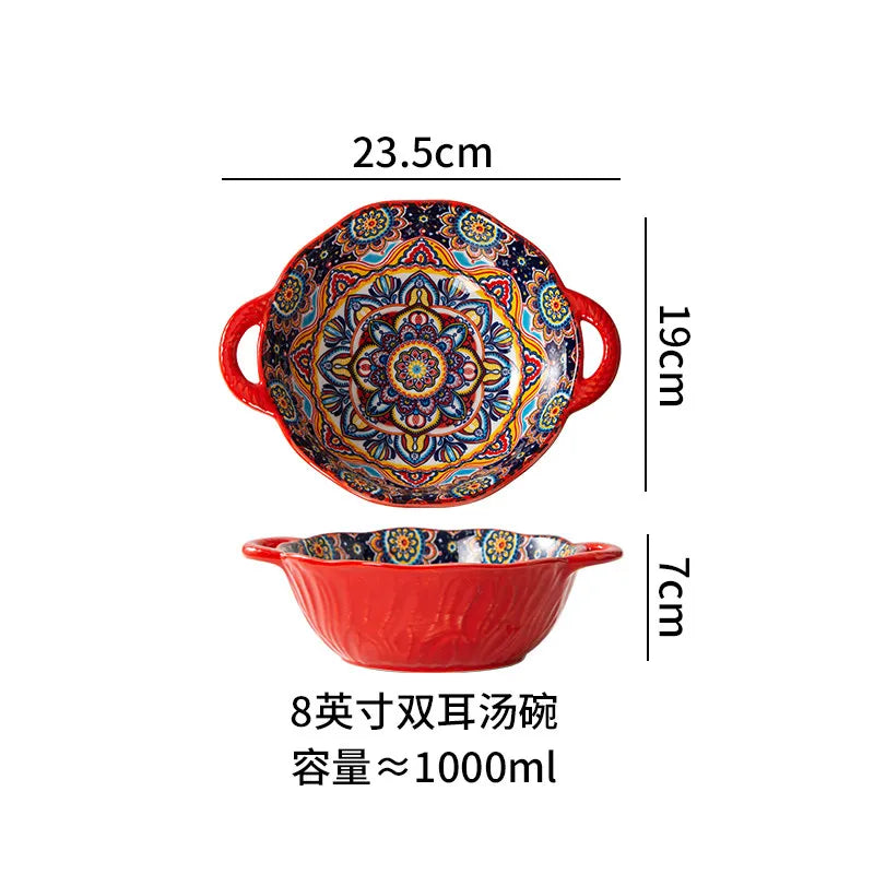 Ceramic Tableware Set Rice Bowl Serving Plate Creative Cutlery Soup Plate Noodle Handle Bowl Sauce Dish Steak Salad Fruit Plate