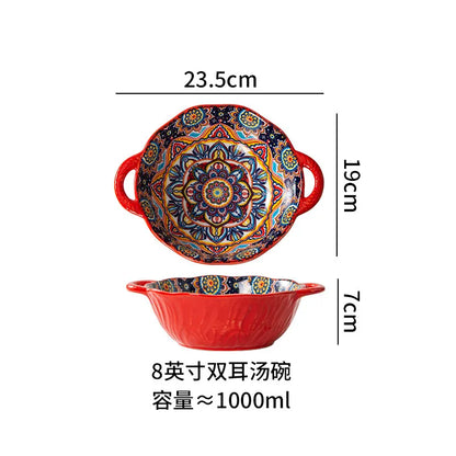 Ceramic Tableware Set Rice Bowl Serving Plate Creative Cutlery Soup Plate Noodle Handle Bowl Sauce Dish Steak Salad Fruit Plate