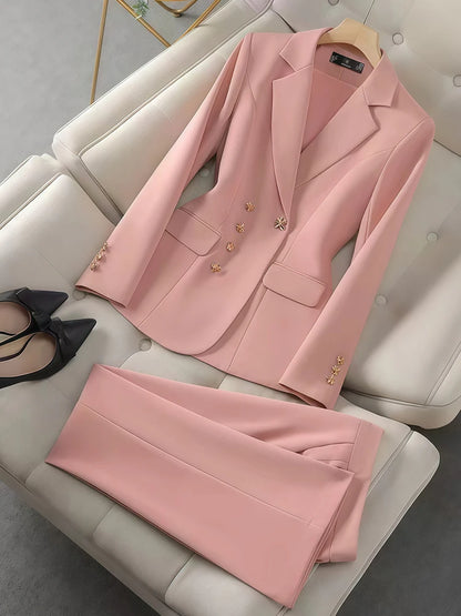 2Pcs Women's Temperament Set Long Sleeved Suit Casual Pants Fashion Slim Work Clothes For Business Commuting Work Events