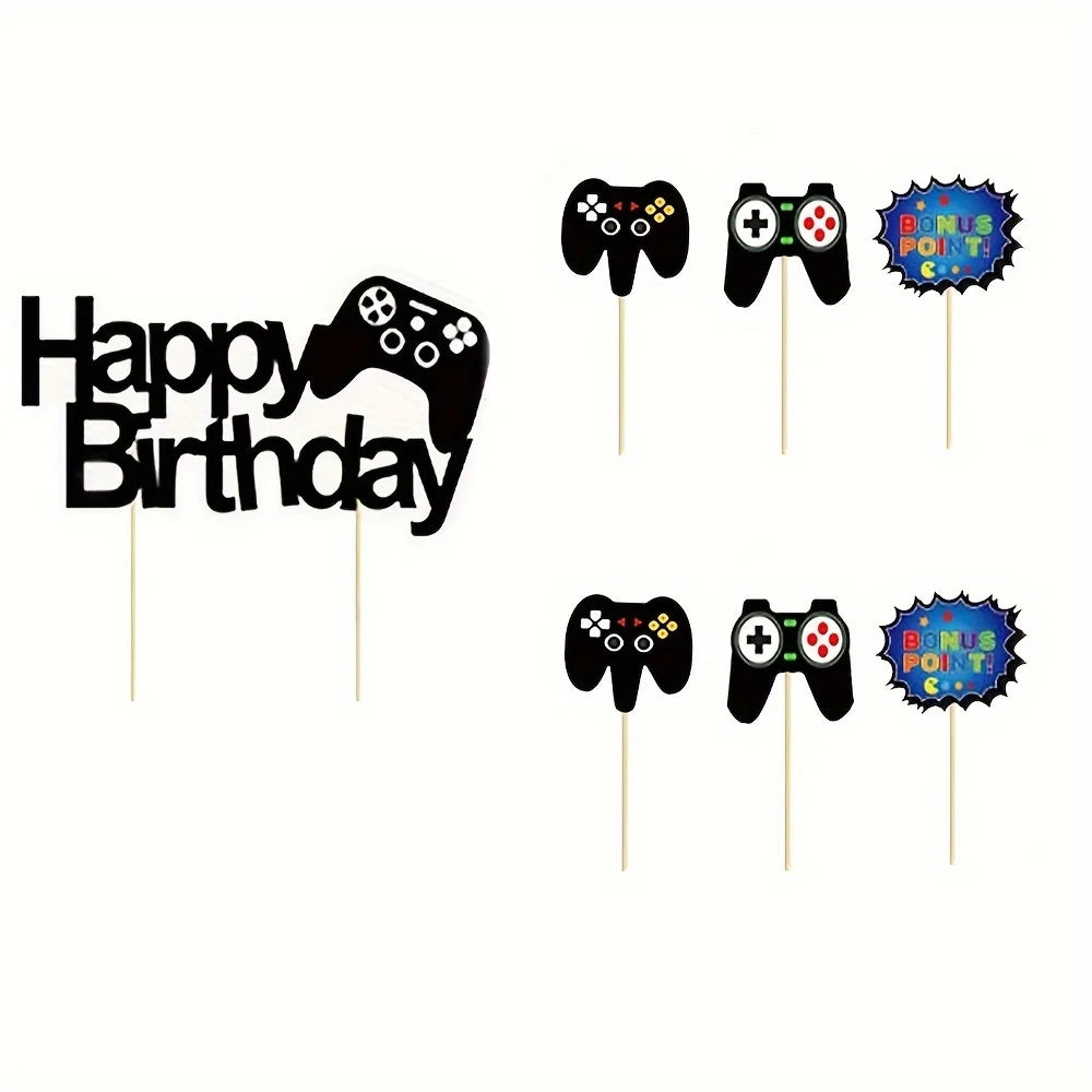 7pcs Game Console Theme Happy Birthday Party Cake Decoration-Birthday Party Decorating Supplies for Game Fans, Kids and Men