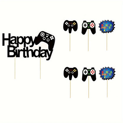 7pcs Game Console Theme Happy Birthday Party Cake Decoration-Birthday Party Decorating Supplies for Game Fans, Kids and Men