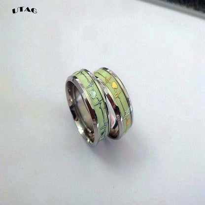 Fashion Stainless Steel Luminous Finger Ring For Women Men Glowing In Dark Heart Couple Wedding Bands Jewelry Gift Accessories