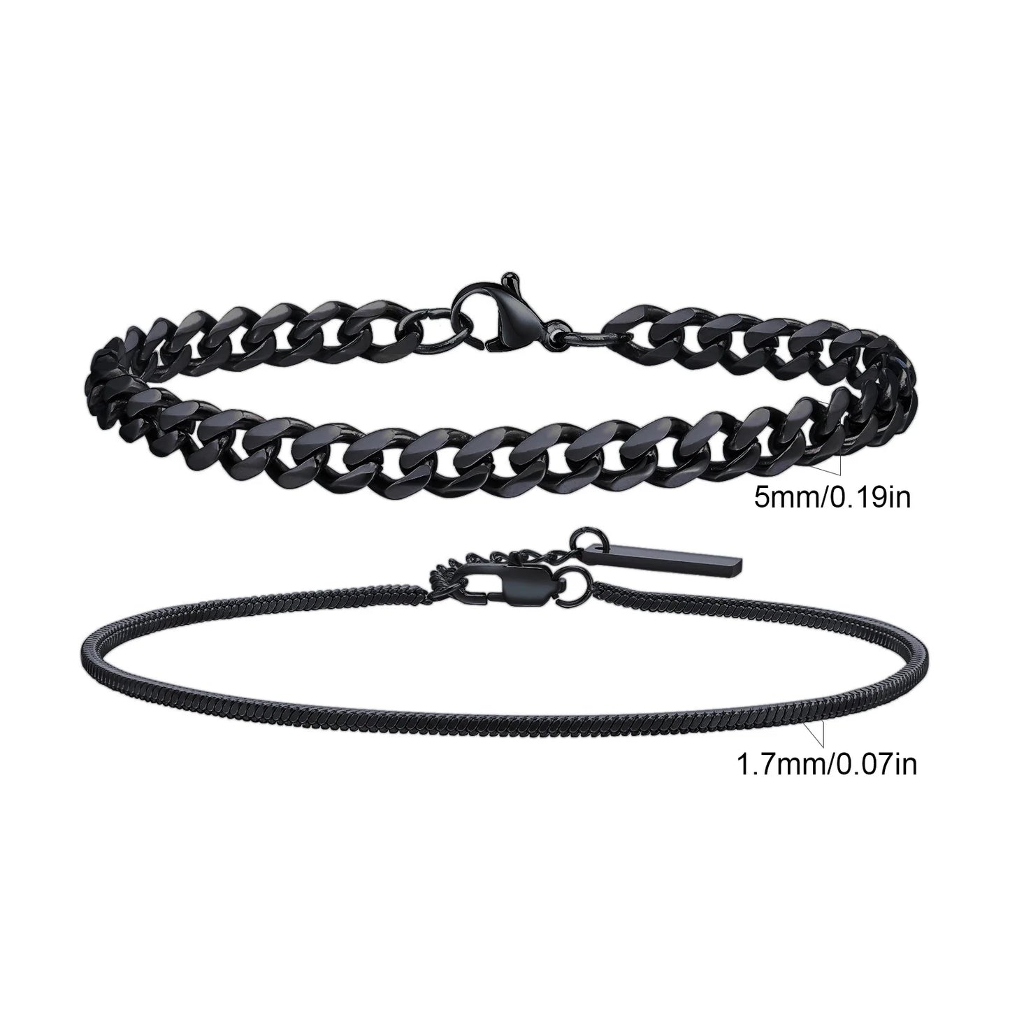 2pcs Men's Chain Bracelets, Stainless Steel Silver Gold Black Color