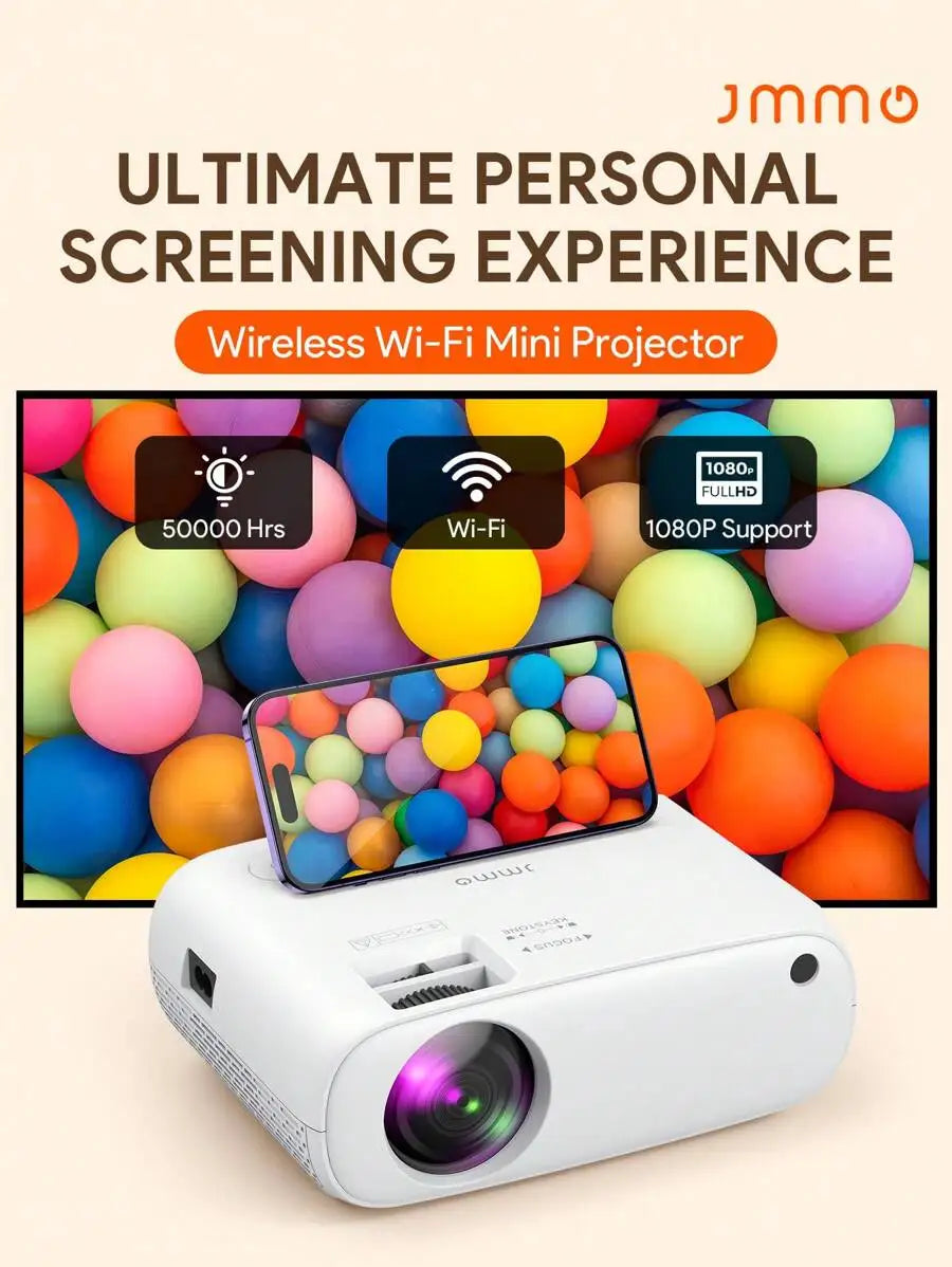 Projector, wireless Wi-Fi projector, full HD 1080P portable projector, suitable for movie projection on iOS/Android phones/tablets/laptops/PCs/USB drives/DVDs
