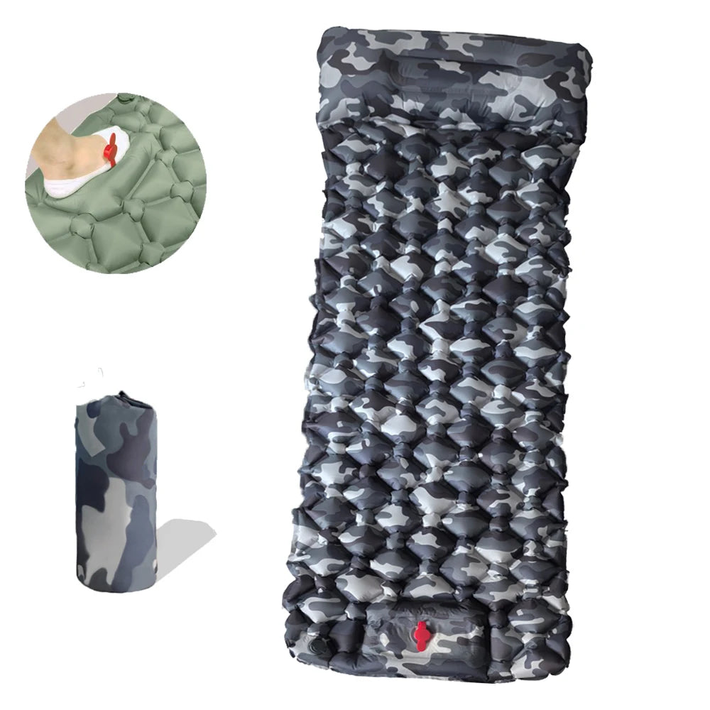 Outdoor Camping Inflatable Mattress Sleeping Pad With Pillows Ultralight Air Mat Built In Inflator Pump Hiking