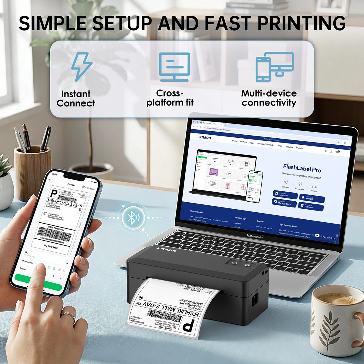 Thermal Shipping Label Printer, 4x6 Bluetooth Label Printer for Small Business and Home, Supports iPhone, Android, Windows, Mac, Chromebook