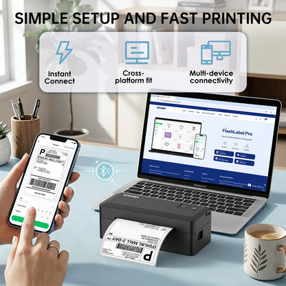 Thermal Shipping Label Printer, 4x6 Bluetooth Label Printer for Small Business and Home, Supports iPhone, Android, Windows, Mac, Chromebook