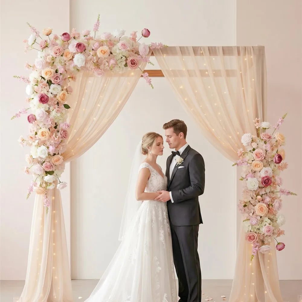 Uflower Pink Rose  Wedding Backdrop Decor Floor Flower Runner Event Table Centerpieces Silk Floral Strip Arrangement Party Props
