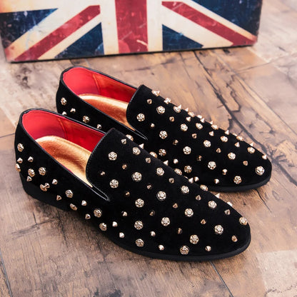 European Station foot loafers abrasive leather studded low top rivets pointed leather shoes for men 46 47 plus size