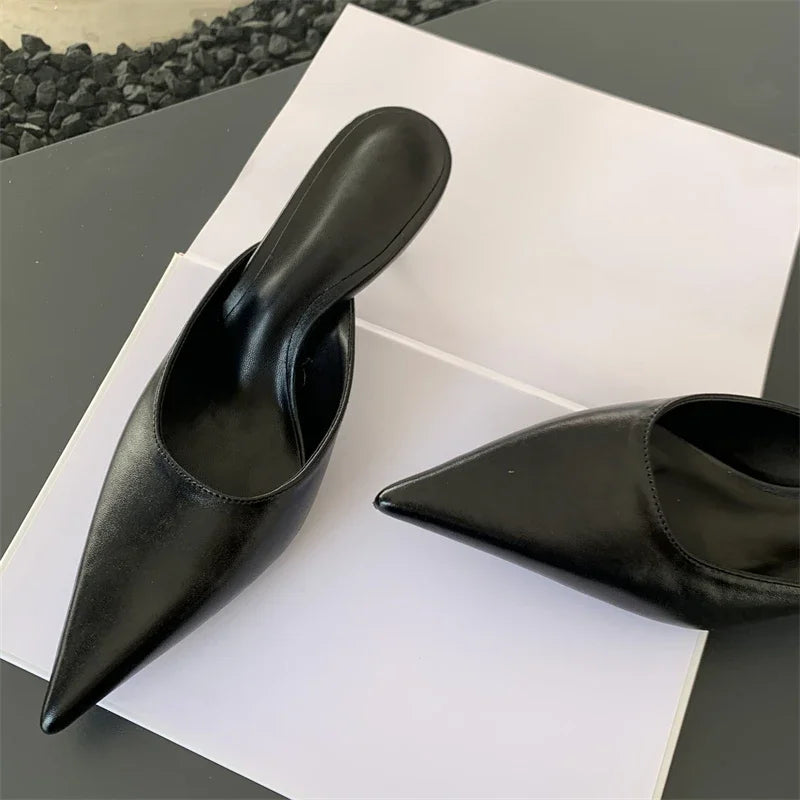 Luxury Designer Women's Shoes New Exquisite Pointed Tip High Heeled Slippers for Woman Fashion Baotou Casual Shoes Zapatos Mujer