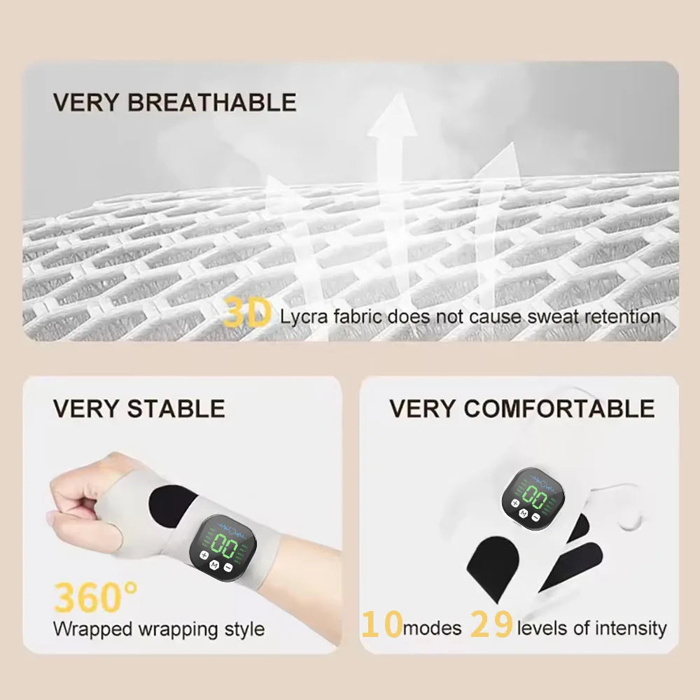 Electric Cordless Hand Wrist Massager 10 Mode Vibration Massage 29 Levels Massage Hands Rechargeable Wrist Brace Protector Wrap