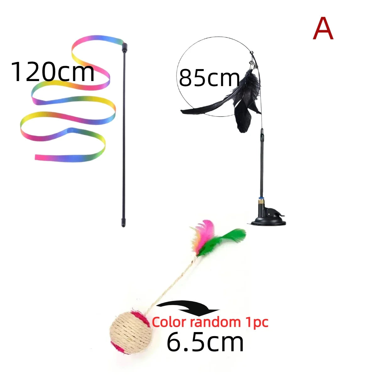 Interactive Cat Toy Handfree Cat Stick Kitten Rainbow Strips Stick Toy Suction Cup Feather Wand Pet Supplies Simulation Feather