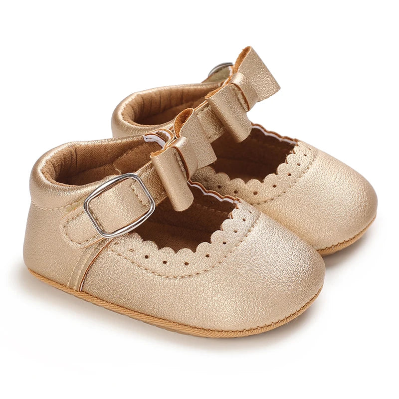 Breathable Newborn Baby Shoes Baby Boy Girl Shoes Girl Classic Bowknot Rubber Sole Anti-slip PU  Toddler Shoes First Walker