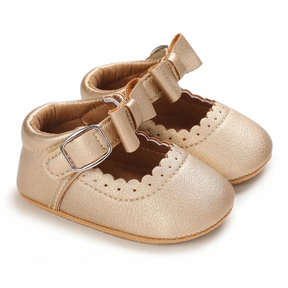 Breathable Newborn Baby Shoes Baby Boy Girl Shoes Girl Classic Bowknot Rubber Sole Anti-slip PU  Toddler Shoes First Walker