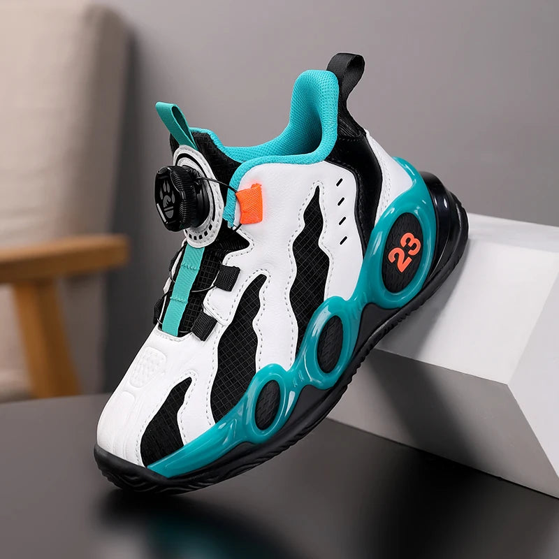 Fashion Basketball Shoes for Kids High-top PU Leather Sports Shoes Children Casual Shoes Boys Girls Comfortable Gym Trainers New