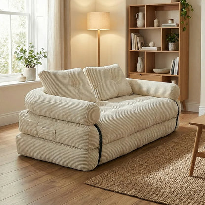 Modern Convertible Sofa Bed, 2-Seater Vacuum Packed Compressed Couch, Soft Memory Foam Floor Sofa for Small Space Living Room