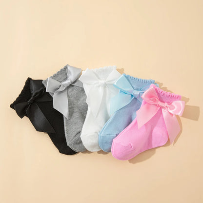 8 Pairs Random Kids Girls Socks With Bow  Breathable Short Socks Multicolor Children Casual Princess Socks