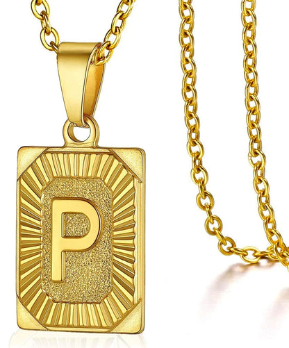 Initial Pendant Necklace for Women Simple Stainless Steel Cuba Link Charm Letter Square Necklace Men Jewelry Couple Gift