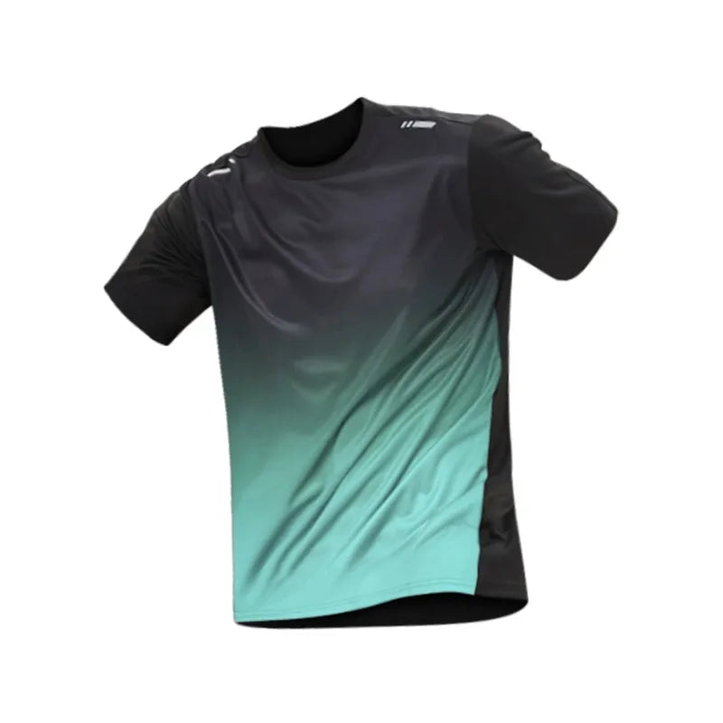 Men's sportswear, ice silk short sleeves and shorts running clothes, men's table tennis and badminton wear gradient T-shirt