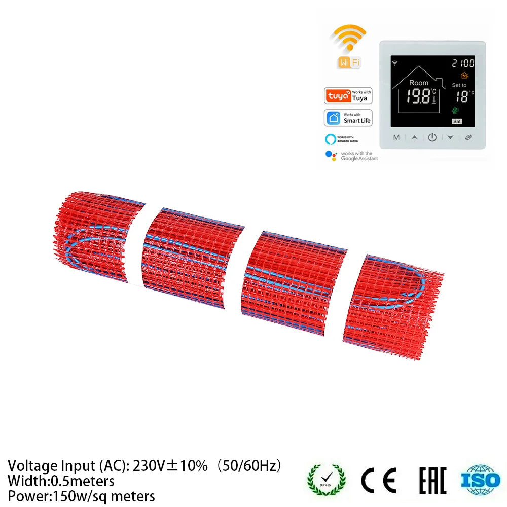 Radiant Electric Floor Quickly Heating System With Required Wifi Programmable Thermostat Includes Sensor Red Or White  Warm Mat