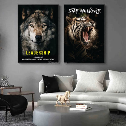 Animals Motivational Posters Eagle Wolf Lion Tiger Motivation Art Canvas Paitning Success Mindset Inspirational Wall Art Decor