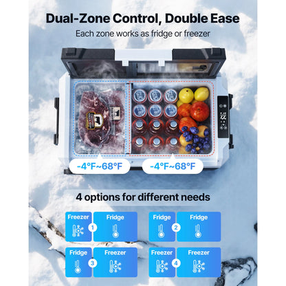 SucceBuy Car Refrigerator -4°F to 68°F Truck Refrigerator with APP Control Wheels & Dual Zone 37/48/58QT Cars Cooler for RV Boat