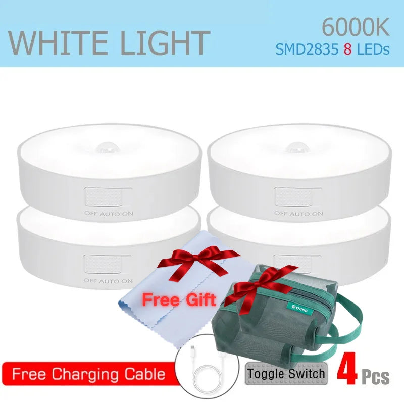 Motion Sensor Light Rechargeable Sensing In Dark Light Sensitivity USB LED Night Light Portable Wireless Magnetic Cabinet Lamp