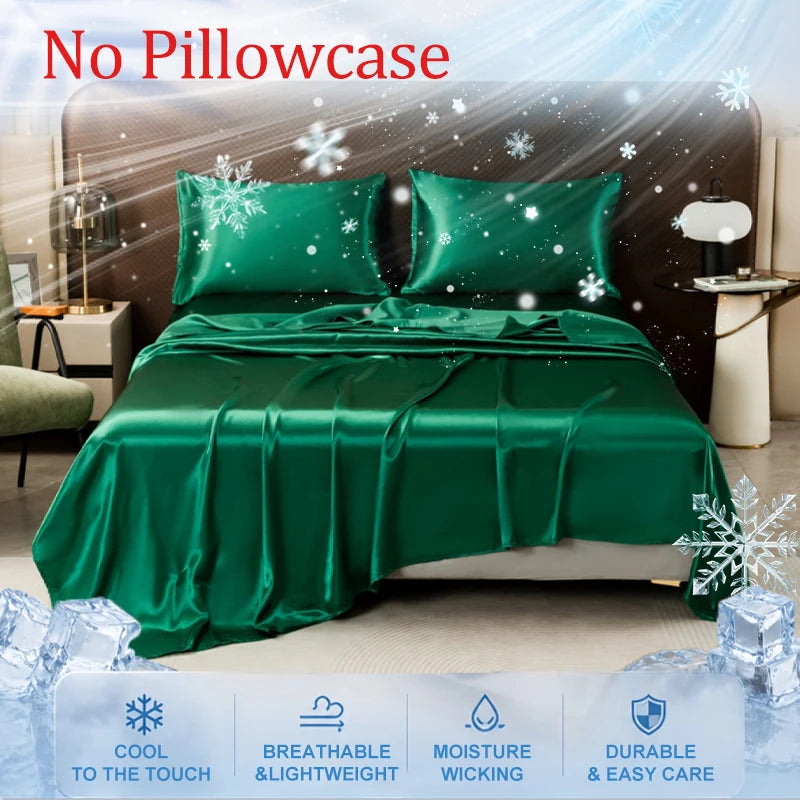 Summer Cooling Bed Sheet Breathable Comfortable Cooling Blanket Ice Silk Fabric Solid Color Flat Sheet Luxury Bedding Sheet