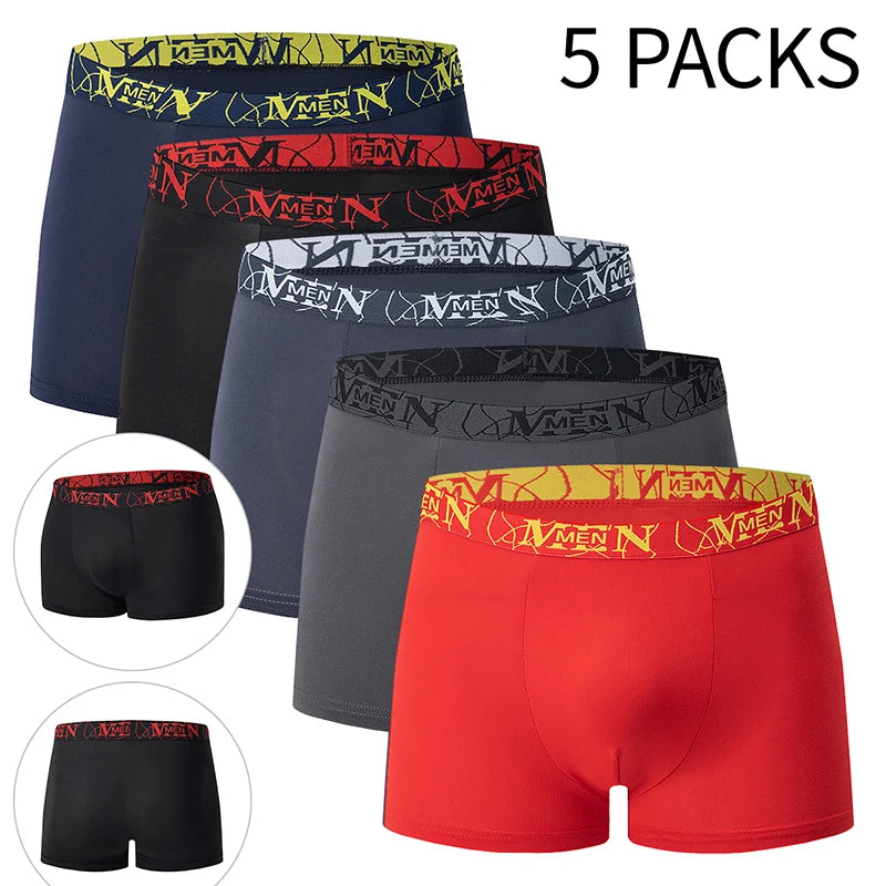 4/5Pcs European and American Size MEN'S Printed Fashion Boyshort Comfortable MEN'S Waist Plus Size Underwear Sexy Swimming Trunk