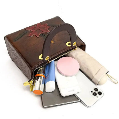 2026 New Handbag Trendy Hand-held Bag Floral Embossed Design Slanted Single-shoulder Crossbody Retro Ethnic Bags Women Package