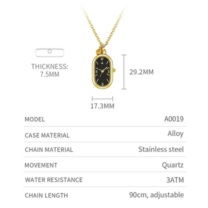 Women's Pendant Watch Oval Necklace Elegant Quartz Pocket Watch Fashion Jewelry Luxurious and Compact Valentine's Day Gift