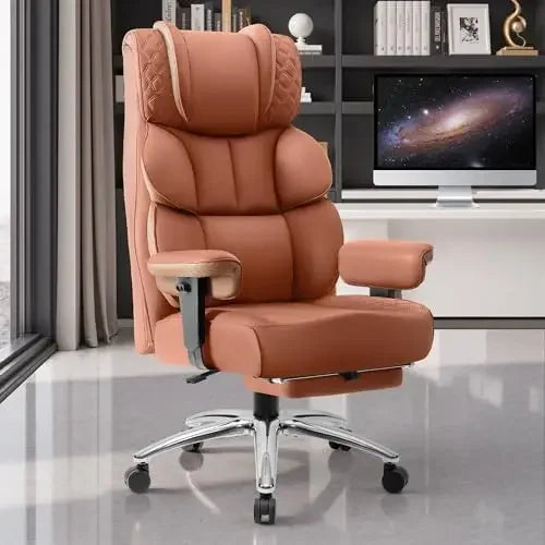 Office Desk Chair, Big and Tall Leather Gaming Chair with Footrest, Ergonomic Comfy Executive High-Back Reclining Computer