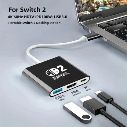 Switch 2 Dock for Switch 2 TV Docking Station with 4K HDMI 2.0 USB 3.0 Port & PD Charging USB-C to HDMI Adapter