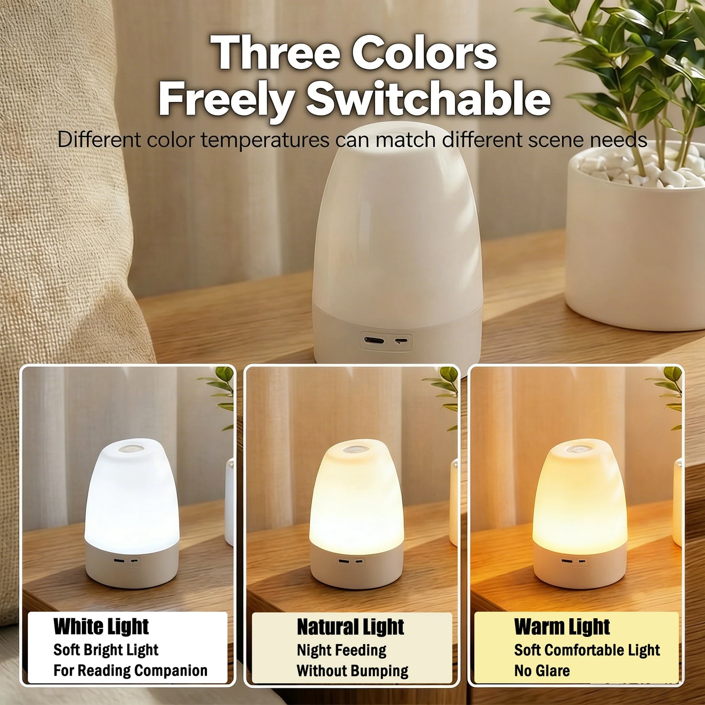 Touch LED Lights Dimmable LED Night Light Remote Control USB Rechargeable Led Table Light 3 Colors Night Lamp For Kids Gift