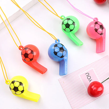 10/20/30pcs Football Style Whistle with Rope Plastic Colorful Party Gathering Noise Producing Material Cute Cartoon Whistles TMZ