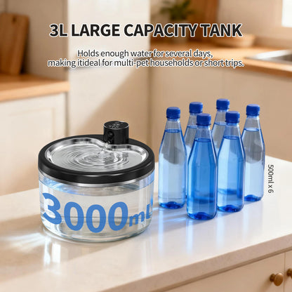 3L Cat Water Fountain Automatic Filter Pet Water Purifier 4000mAh Long-lasting Battery and Silent Pump with Stainless Steel Tray