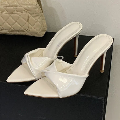 Aneikeh 2026 Summer Pointed Toe Wrinkle Designer Sexy Thin High Heels Woman Slippers Stripper Banquet Prom Slides Ladies Shoes