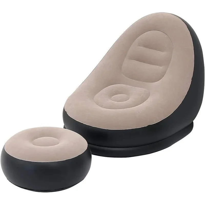 2Pcs Lazy Sofa Inflatable Chair Folding Recliner Outdoor Sofa Bed with Footrest Indoor and Outdoor Portable Folding Air Mattress