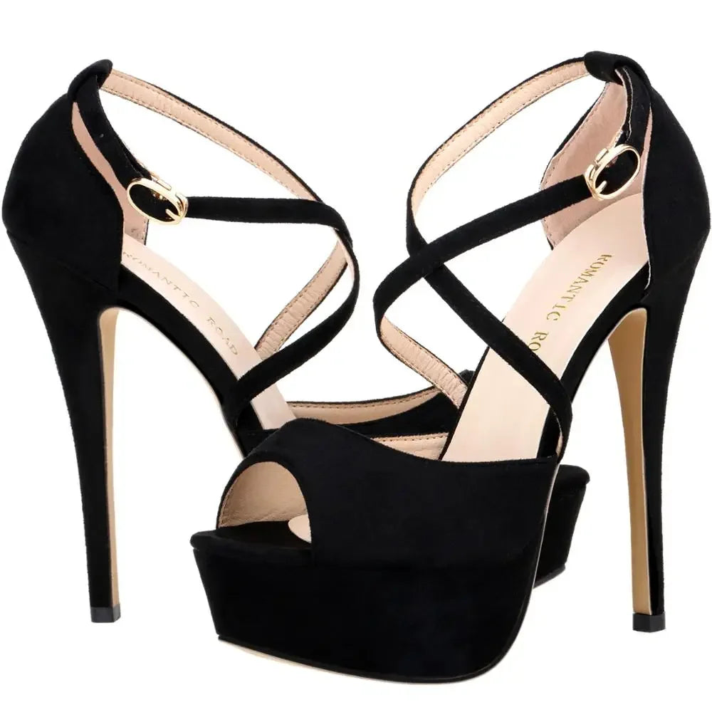 2026 Women Sandals 14CM Platform High Heels Sexy Ankle Strap Sandal Open Toe Stilettos Party Dress Wedding Shoes Plus Size 44