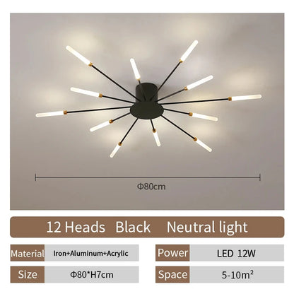 Multi-Head LED Ceiling Light | Black & Gold-Tone Surface Mount | Living Rooms, Dining Rooms & Bedrooms