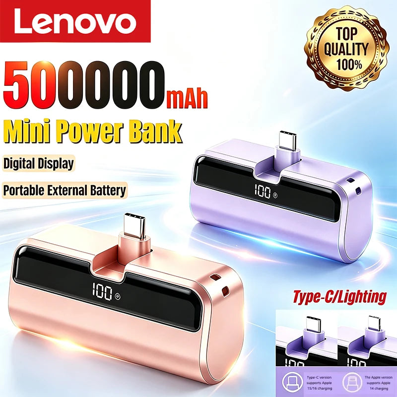Lenovo 500000mAh Mini Capsule Power Bank High Capacity Fast Charge Powerbank Portable External Battery for iPhone Huawei Samsung