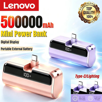 Lenovo 500000mAh Mini Capsule Power Bank High Capacity Fast Charge Powerbank Portable External Battery for iPhone Huawei Samsung