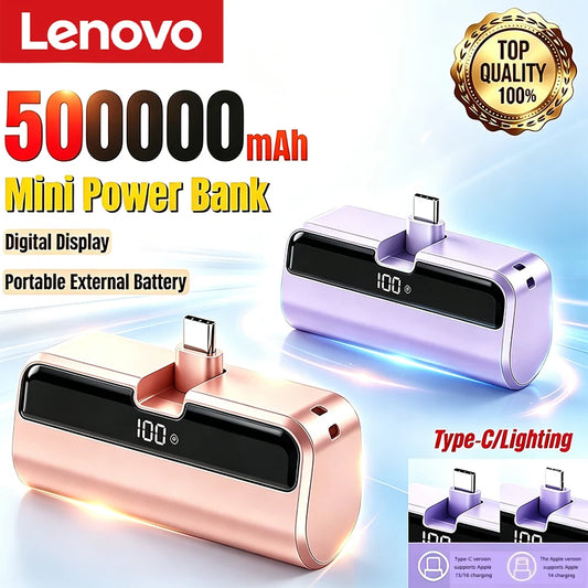 Lenovo 500000mAh Mini Capsule Power Bank High Capacity Fast Charge Powerbank Portable External Battery for iPhone Huawei Samsung