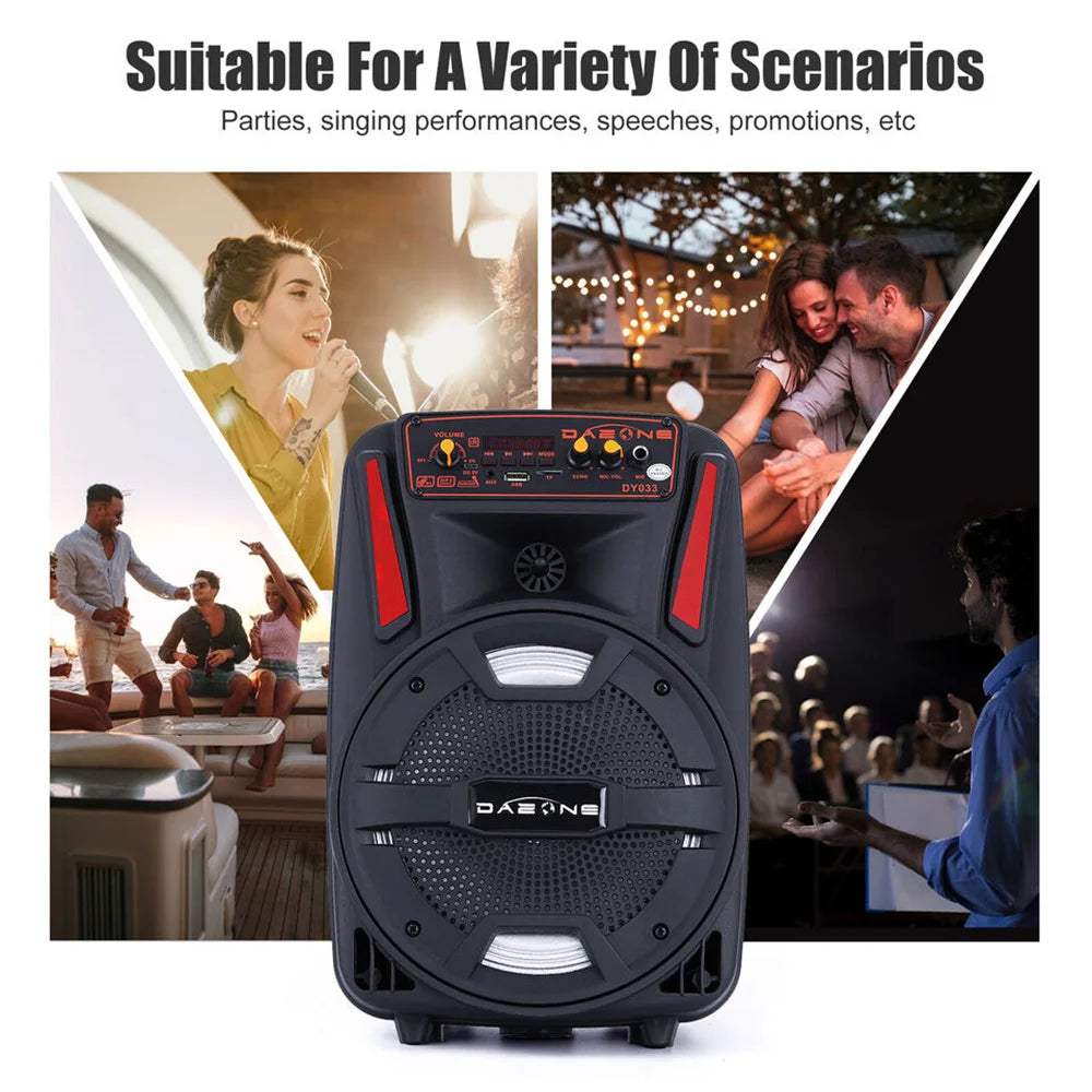 1000W Portable Bluetooth Speaker 8' Subwoofer Heavy Bass Sound System Party With Remote and Mic Led Light DJ Karaoke Speaker