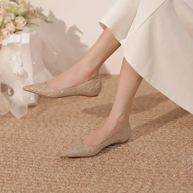 Woman Flats Gold Wedding Bride Shoe Pointed Toe Sexy Shoes For Women High Quality Fashion Novelties Offer 39 Genuine Mark On