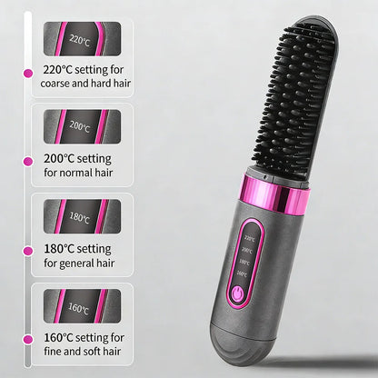 Cordless Hair Straightener Lightweight Hair Straightener Brush USB Rechargeable Hair Brush Intelligent Negative Ions Hot Brush