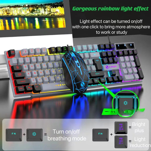 Wired Luminous Mechanical Keyboard and Mouse Set for Gaming and Office Use – USB for PC and Laptop