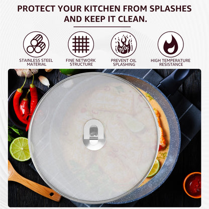 3pcs Splatter Guard Stainless Steel Grease Splatter Screen Oil Cap Pan Mesh for Kitchen Cooking Frying Guard Screen Splash Cover